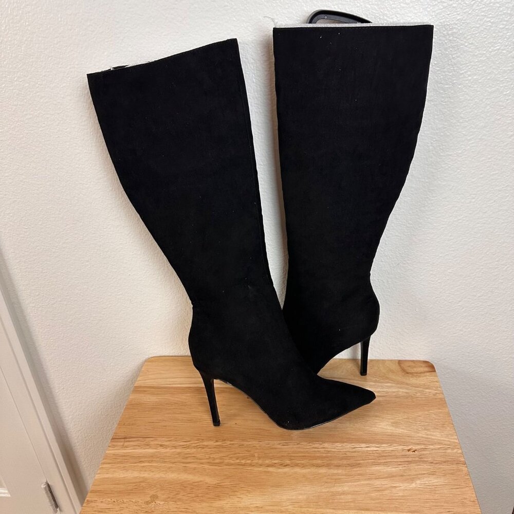 INC international Concept Size 9.5  Below Knee 4" Faux Suede Boots Black - Picture 13 of 16